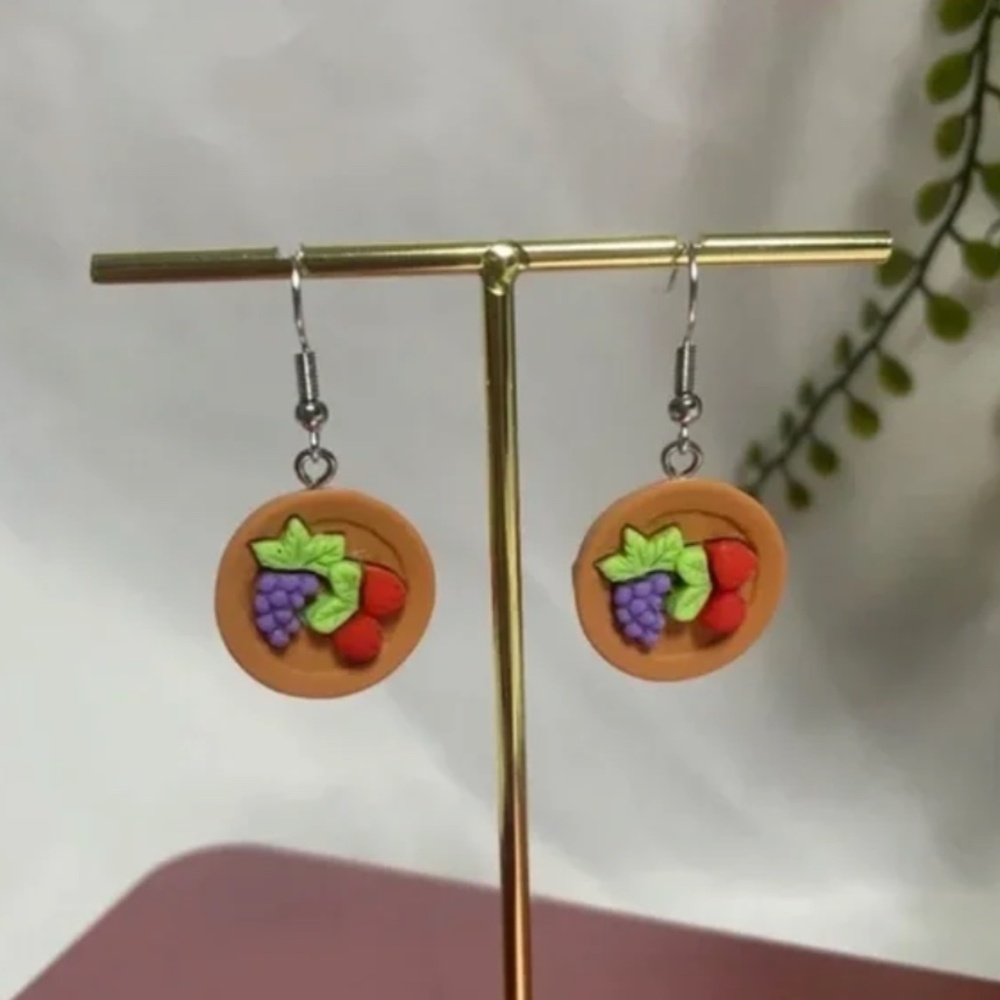 ❤️ FREE Fruit Plate Charcuterie Food Snack Art Pop Artsy Graphic Farm Earrings